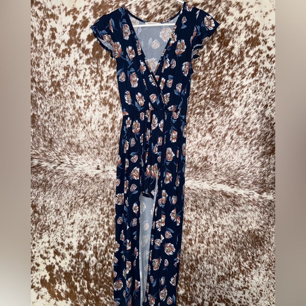 Floral romper w/ high-low overlay